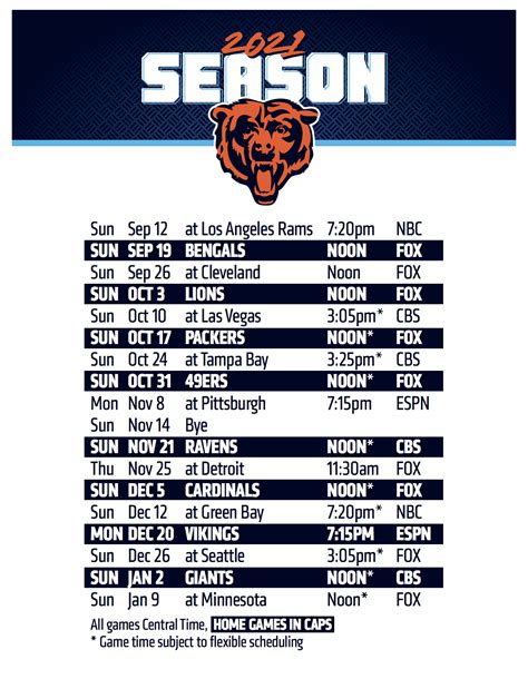 Printable Chicago Bears Schedule 2022